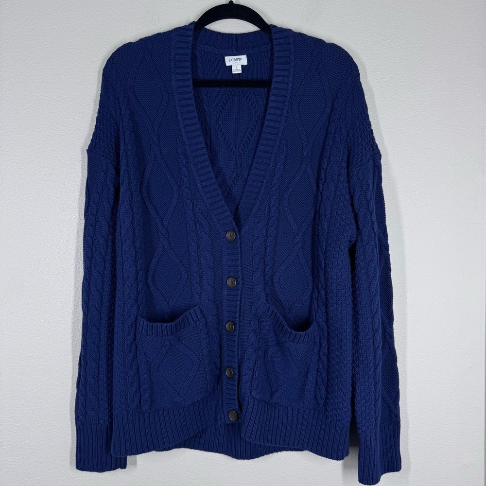 J. Crew Long Cable Knit Cardigan Sweater Antique Navy Blue Women’s Large CC697